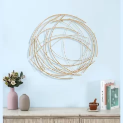 LuxenHome Gold Metal Abstract Swirl Round Wall Decor