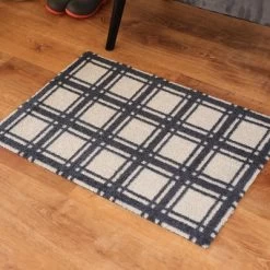 2'x3' ColorStar Prairie Grid Door Mat Navy - Bungalow Flooring