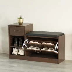 Basicwise Wooden Entryway Shoe Storage Bench With Cushion, Brown -Northlight Store GUEST 03fccf4b 7a39 4ab4 9df5 ed55585ecfb6