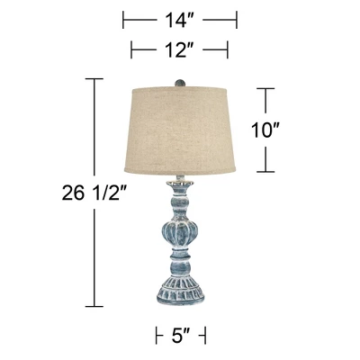 Regency Hill Tanya Country Cottage Table Lamps 26 1/2" High Set Of 2 Blue Wash Burlap Linen Drum Shade For Bedroom Living Room Bedside Nightstand Home 8 Regency Hill Tanya Country Cottage Table Lamps 26 1/2" High Set Of 2 Blue Wash Burlap Linen Drum Shade For Bedroom Living Room Bedside Nightstand Home - Image 6