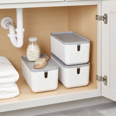 Cade Lidded Storage Bin White/Gray - IDESIGN 4 Cade Lidded Storage Bin White/Gray - IDESIGN - Image 2