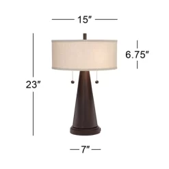 Franklin Iron Works Craig Rustic Farmhouse Table Lamps Set Of 2 With Round Risers 24 1/2" High Bronze With USB Charging Port Natural Shade For Desk -Northlight Store GUEST 07edf709 c43c 45f1 ac84 373dfc259943