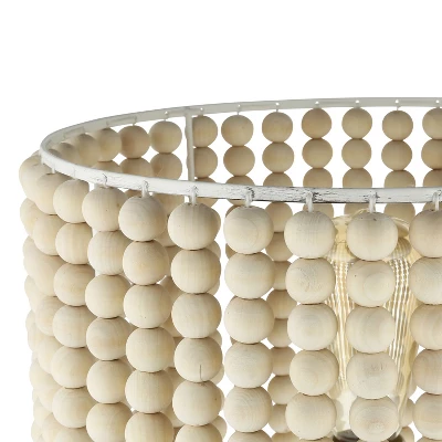 25" Eliza Metal And Tan Wood Beaded Drum Shade Table Lamp White - River Of Goods 11 25" Eliza Metal And Tan Wood Beaded Drum Shade Table Lamp White - River Of Goods - Image 9