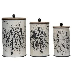 Set Of 3 Cream And Gray Floral Metal Decorative Storage Canisters - Foreside Home & Garden -Northlight Store GUEST 0a6e4f62 ee76 4468 8366 51b5e95f5be3