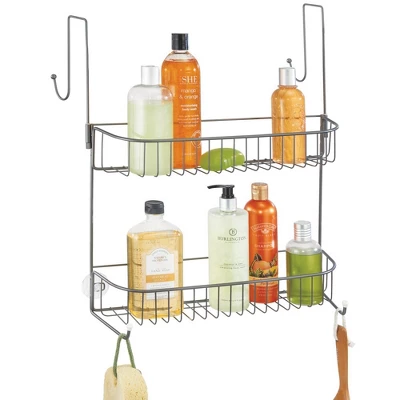 MDesign Metal Bathroom Over Door Hanging Shower Caddy, X-Wide 3 MDesign Metal Bathroom Over Door Hanging Shower Caddy, X-Wide