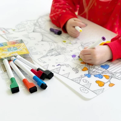 Merka Kids Toddler Essentials Coloring Placemats For Kids, Set Of 4 Mats With 7 Markers Jungle Space Sea Unicorns 4 Merka Kids Toddler Essentials Coloring Placemats For Kids, Set Of 4 Mats With 7 Markers Jungle Space Sea Unicorns - Image 2