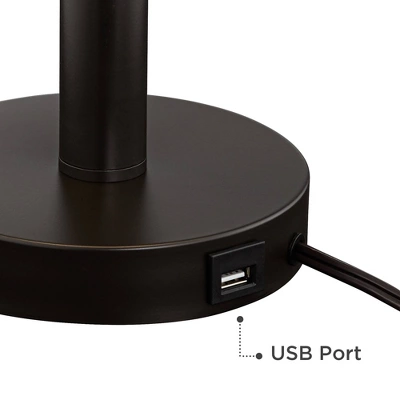 Franklin Iron Works Bernie Industrial Table Lamps 25" High Set Of 2 Rich Bronze With USB Charging Port Tan Drum Shade For Bedroom Living Room Bedside 6 Franklin Iron Works Bernie Industrial Table Lamps 25" High Set Of 2 Rich Bronze With USB Charging Port Tan Drum Shade For Bedroom Living Room Bedside - Image 4