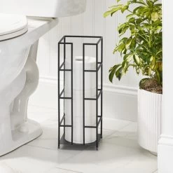 MDesign Metal Toilet Paper 3-Jumbo Roll Storage Reserve Tower Stand