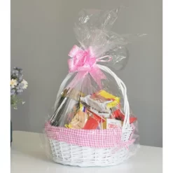 Wickerwise White Round Willow Gift Basket, With Gingham Liner And Handles -Northlight Store GUEST 0fa68441 bf22 4d16 8569 5c83bbcb0606