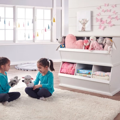 Badger Basket Two Bin Stackable Storage Cubby White/Gray Woodgrain 9 Badger Basket Two Bin Stackable Storage Cubby White/Gray Woodgrain - Image 7