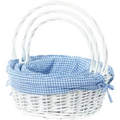 Wickerwise White Round Willow Gift Basket, With Gingham Liner And Handles -Northlight Store GUEST 121149e8 5e8f 4efc b2f1 0a23d1a547ba