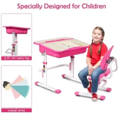 Costway Adjustable Children Study Desk Chair Set W/Winged Backrest Pink -Northlight Store GUEST 13352c01 b0d5 4b09 8440 c81e168f66c0