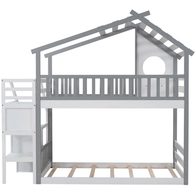 House Shape Twin-Over-Twin Double Bunk Bed With Storage Stairs - ModernLuxe 9 House Shape Twin-Over-Twin Double Bunk Bed With Storage Stairs - ModernLuxe - Image 7