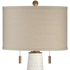 Possini Euro Design Kingston Modern Mid Century Table Lamp 32 3/4" Tall White Grooved Patterned Ceramic Taupe Drum Shade For Bedroom Living Room House -Northlight Store GUEST 15d26357 aafb 47a0 8f9a 2fff0faebb83