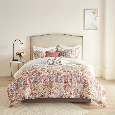 Julia 7pc Cotton Printed Comforter Set Off White/Red/Lavender 5 Julia 7pc Cotton Printed Comforter Set Off White/Red/Lavender - Image 3