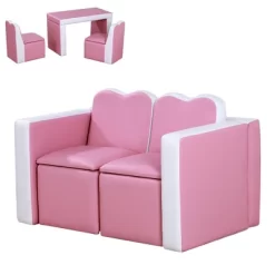 Qaba Kids Sofa Set 2-in-1 Multi-Functional Toddler Table Chair Set 2 Seat Couch Storage Box Soft Sturdy -Northlight Store GUEST 16eec4b8 0836 41fc 9512 f7398b1087ff