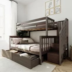 Max & Lily Twin Over Full Staircase Bunk Bed With Storage Drawers