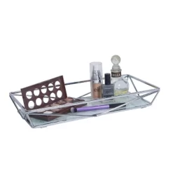 Geometric Tempered Glass Vanity Tank Tray White/Chrome - Home Details