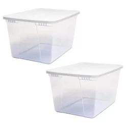 Homz 56 Quart Snaplock Clear Plastic Storage Tote Container Bin With Secure Lid And Handles For Home And Office Organization (4 Pack)