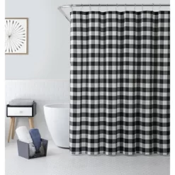 Saro Lifestyle Cotton Blend Buffalo Plaid Shower Curtain