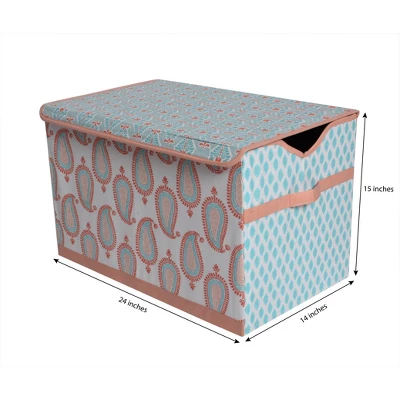 Bacati - Sophia Paisley Aqua/Coral Fabric Storage Toy Chest 3 Bacati - Sophia Paisley Aqua/Coral Fabric Storage Toy Chest