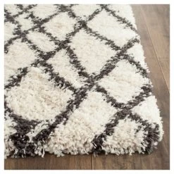 Ivory/Charcoal Geometric Shag/Flokati Loomed Accent Rug - (3'x5') - Safavieh