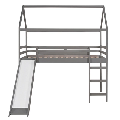 House Shape Twin Size Loft Bed With Slide, Gray - ModernLuxe 6 House Shape Twin Size Loft Bed With Slide, Gray - ModernLuxe - Image 4