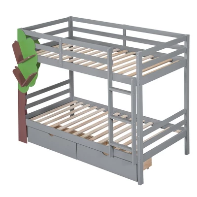 Twin-Over-Twin Bunk Bed With A Tree Decor And Two Storage Drawers-ModernLuxe 8 Twin-Over-Twin Bunk Bed With A Tree Decor And Two Storage Drawers-ModernLuxe - Image 6