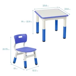 ECR4Kids Square Resin Dry-Erase Adjustable Activity Table With 2 Chairs (3-Piece Set)