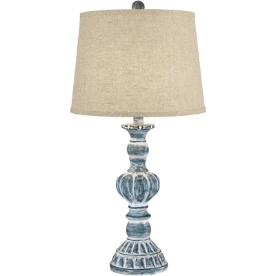 Regency Hill Tanya Country Cottage Table Lamps 26 1/2" High Set Of 2 Blue Wash Burlap Linen Drum Shade For Bedroom Living Room Bedside Nightstand Home 7 Regency Hill Tanya Country Cottage Table Lamps 26 1/2" High Set Of 2 Blue Wash Burlap Linen Drum Shade For Bedroom Living Room Bedside Nightstand Home - Image 5