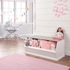 Badger Basket Two Bin Stackable Storage Cubby White/Gray Woodgrain