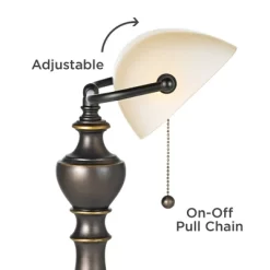 Regency Hill Haddington Traditional Piano Banker Table Lamp 16" High Antique Bronze Metal Alabaster Glass Shade For Bedroom Living Room Bedside Office -Northlight Store GUEST 284ca5f8 5687 4333 ba08 4a678ba843ab