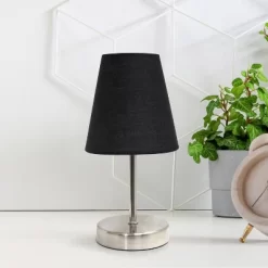 10.5" Petite Metal Stick Bedside Table Desk Lamp In Sand Nickel With Fabric Shade Black - Creekwood Home -Northlight Store GUEST 28ea273b 1d08 41bb b851 e89f743db000
