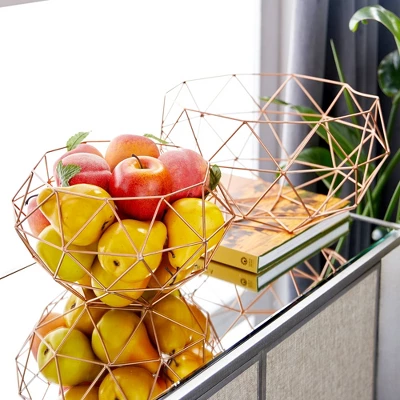 Set Of 2 Round Modern Reflections Iron Geodesic Basket - Olivia & May 4 Set Of 2 Round Modern Reflections Iron Geodesic Basket - Olivia & May - Image 2