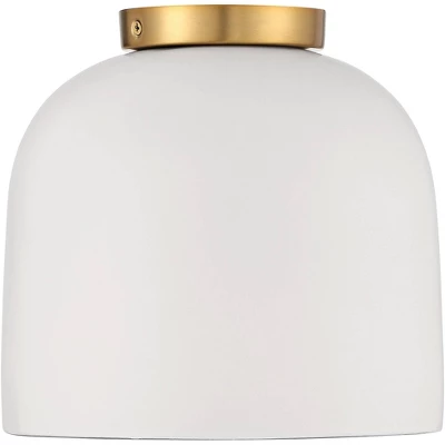 Possini Euro Design Merrick Modern Industrial Ceiling Light Flush Mount Fixture 9 1/4" Wide White Cement Gold For Bedroom Kitchen Living Room Hallway 5 Possini Euro Design Merrick Modern Industrial Ceiling Light Flush Mount Fixture 9 1/4" Wide White Cement Gold For Bedroom Kitchen Living Room Hallway - Image 3