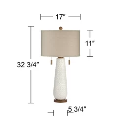 Possini Euro Design Kingston Modern Mid Century Table Lamp 32 3/4" Tall White Grooved Patterned Ceramic Taupe Drum Shade For Bedroom Living Room House -Northlight Store GUEST 2caf689e 9867 45da 8605 dcb03da39ed1