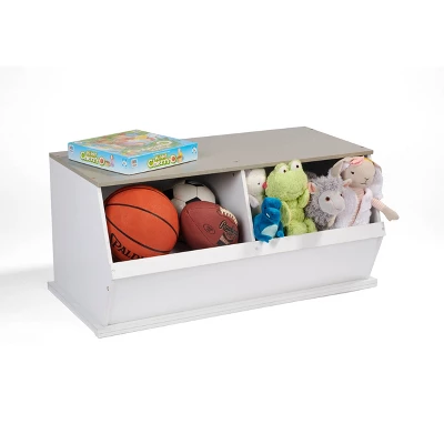 Badger Basket Two Bin Stackable Storage Cubby White/Gray Woodgrain 10 Badger Basket Two Bin Stackable Storage Cubby White/Gray Woodgrain - Image 8