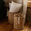 Set Of 2 Hand Woven With Tassel Baskets Water Hyacinth, Metal & Cotton Rope By Foreside Home & Garden