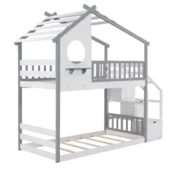 House Shape Twin-Over-Twin Double Bunk Bed With Storage Stairs - ModernLuxe 14 House Shape Twin-Over-Twin Double Bunk Bed With Storage Stairs - ModernLuxe -Northlight Store GUEST 2f3aafac 2509 4aa7 b949 2b31459f548d