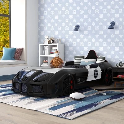 Twin Tarryton Police Cruiser Bed With Led Lights And Sound Black/White - MiBasics 4 Twin Tarryton Police Cruiser Bed With Led Lights And Sound Black/White - MiBasics - Image 2