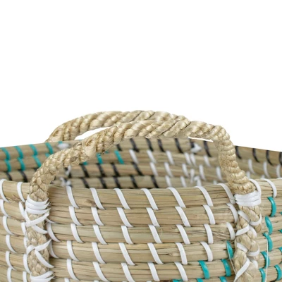 Northlight 14" Natural Woven Seagrass Basket With Teal, Black And White Accents 4 Northlight 14" Natural Woven Seagrass Basket With Teal, Black And White Accents - Image 2
