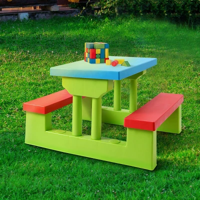 Costway 4 Seat Kids Picnic Table W/Umbrella Garden Yard Folding Children Bench Outdoor 5 Costway 4 Seat Kids Picnic Table W/Umbrella Garden Yard Folding Children Bench Outdoor - Image 3