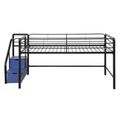 Kids' Junior Metal Loft Bed With Storage Steps And Curtain Set Black/Blue - Room & Joy -Northlight Store GUEST 387d26e7 138a 48f1 b8a0 b5f35f0cc235