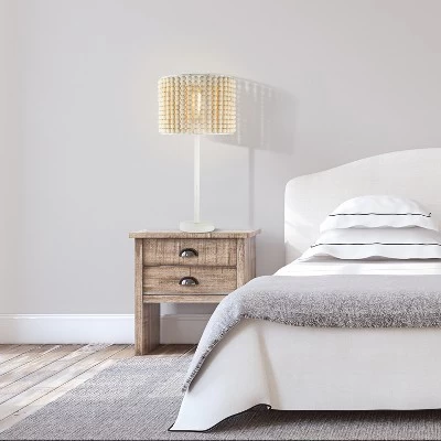 25" Eliza Metal And Tan Wood Beaded Drum Shade Table Lamp White - River Of Goods 7 25" Eliza Metal And Tan Wood Beaded Drum Shade Table Lamp White - River Of Goods - Image 5