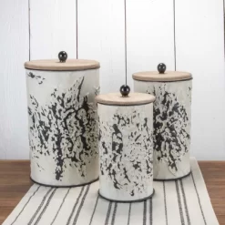 Set Of 3 Cream And Gray Floral Metal Decorative Storage Canisters - Foreside Home & Garden -Northlight Store GUEST 3d627eed 8fff 47a3 b08b 619f7ab2926d