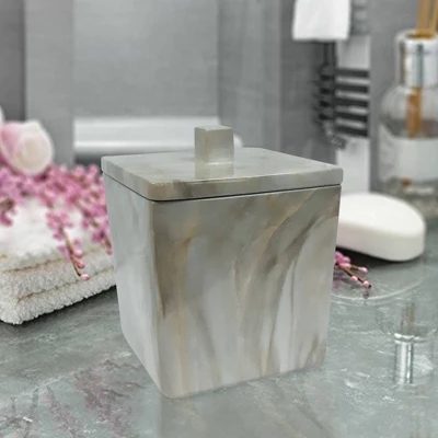Stone Hedge Resin Decorative Bathroom Vanity Countertop Storage Organizer Canister Jar - Nu Steel 3 Stone Hedge Resin Decorative Bathroom Vanity Countertop Storage Organizer Canister Jar - Nu Steel