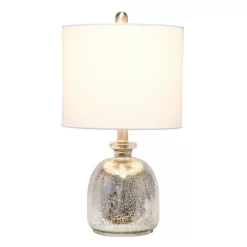 Mercury Hammered Glass Jar Table Lamp With Linen Shade Silver - Lalia Home