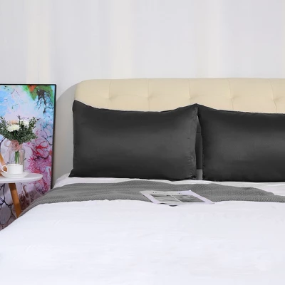 4 Pcs Queen 20"x30" Silk Satin Luxury Pillowcase Black - PiccoCasa 4 4 Pcs Queen 20"x30" Silk Satin Luxury Pillowcase Black - PiccoCasa - Image 2