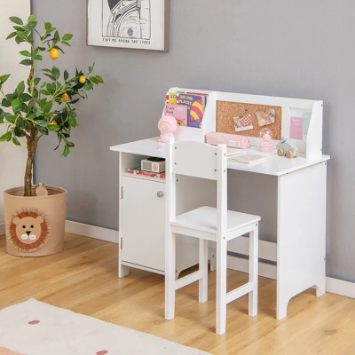 Costway Kids Desk And Chair Set Study Writing Workstation With Bookshelf & Bulletin Board 3 Costway Kids Desk And Chair Set Study Writing Workstation With Bookshelf & Bulletin Board