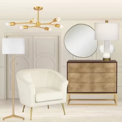 Possini Euro Design Rorschach Uneven Round Vanity Wall Mirror Modern Champagne Frame 30" Wide For Bathroom Bedroom Living Room Office Entryway House -Northlight Store GUEST 424f4b86 b843 41ae 862f 9a4e4b988253